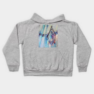 Gothic cathedral. Architectural colorful abstract with graphic silhouette. Oil painting in multicolored tones. Kids Hoodie